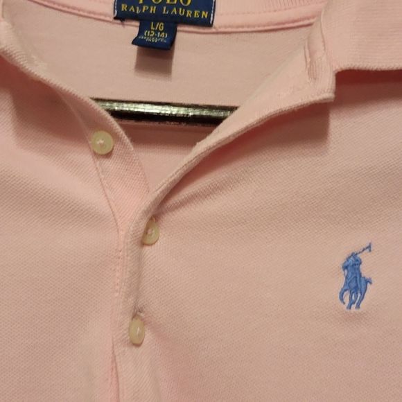 POLO RALPH LAUREN Lace Hem Stretch  Mesh Polo Size L/G 12-14 - Picture 3 of 5